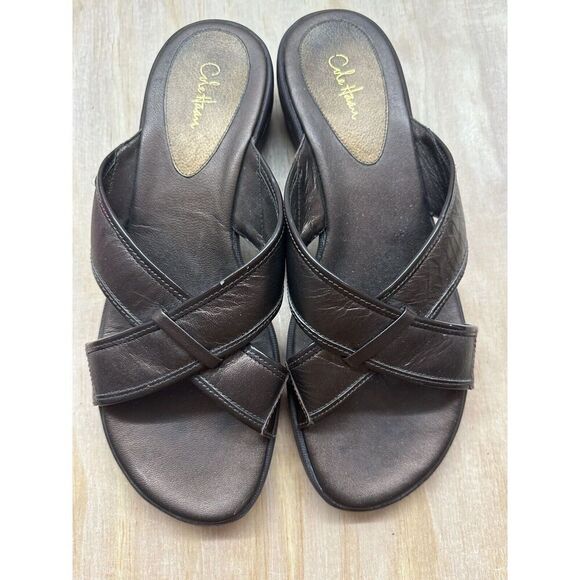 Cole Haan Women’s Sandals Criss Cross Bronze Strap Slip On Flat Leather 10 B - Picture 3 of 5